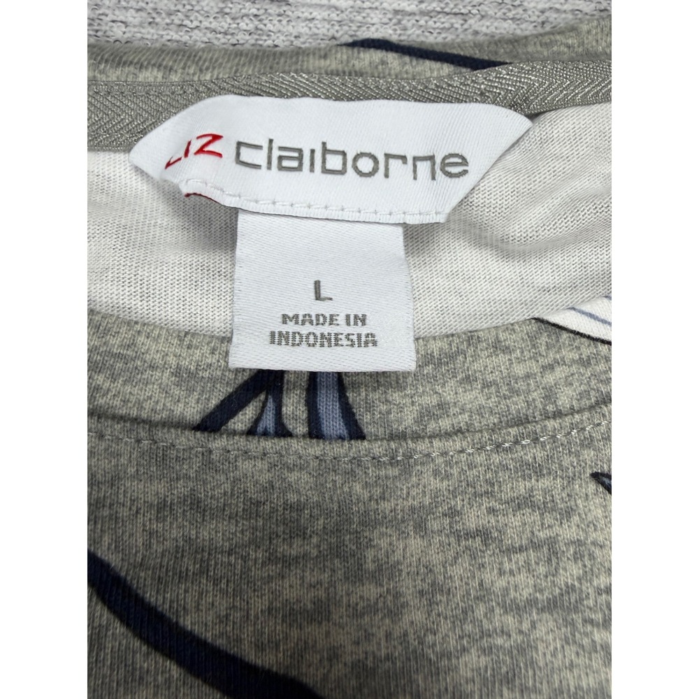 Liz Claiborne Womens Large Grey Heather Floral Lily Short Sleeve Top MSRP $32 - Picture 4 of 11